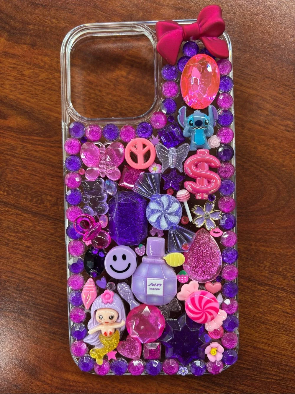 Apple Clear Phone Case with Lime Green Glitter Charms